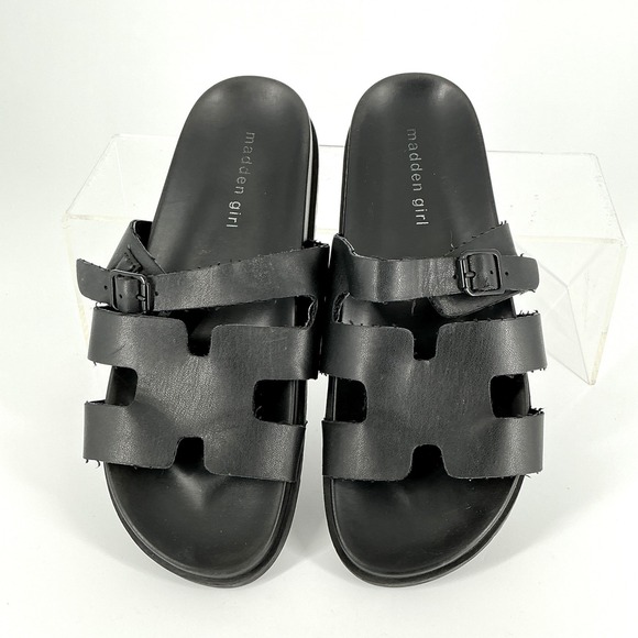 Madden Girl Shoes - Madden‎ Girl Size 8.5 Black Strappy Slide Sandals Buckle Shoes Dharma